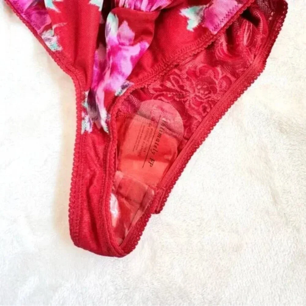 NWOT Free People Intimately Undercover Printed Bodysuit in Cherry Combo